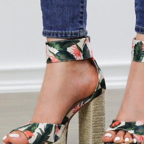 Floral Print Platform Espadrilles High Heel Stilettos - Picture 9 of 11